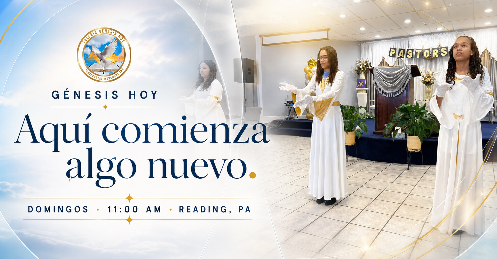 Génesis Hoy website artwork reading Aquí comienza algo nuevo